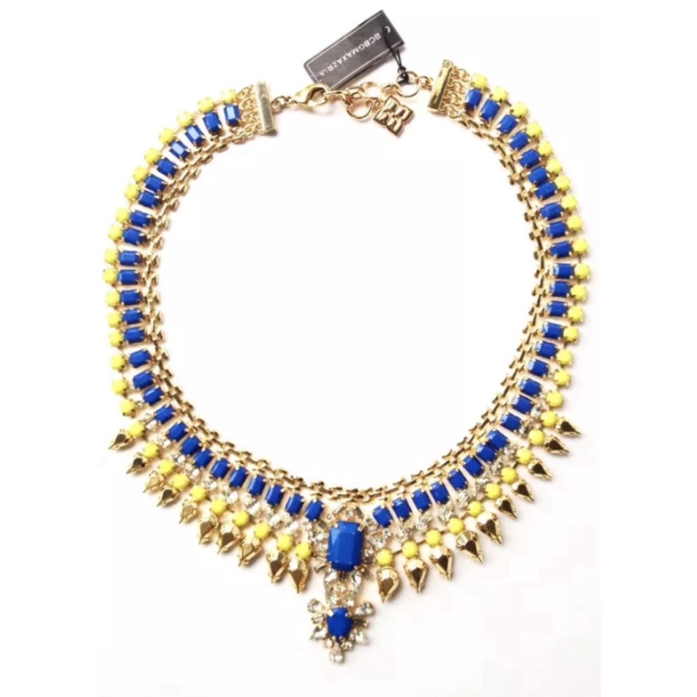 BCBG NECKLACE COLLAR GOLD TONE BLUE GEM  NEON